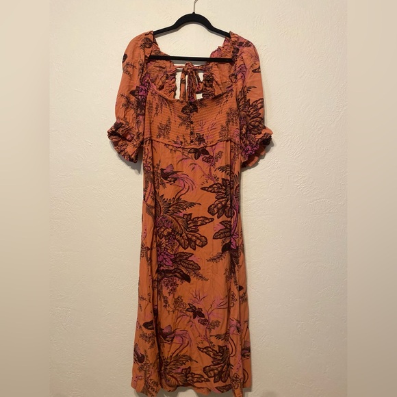 Floral Anthropologie midi smocked dress with puffed sleeves - Picture 4 of 6